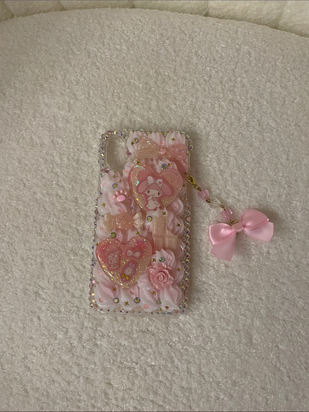 Pink Decorative Custom Piped My Melody Phone Case with Bow Charm